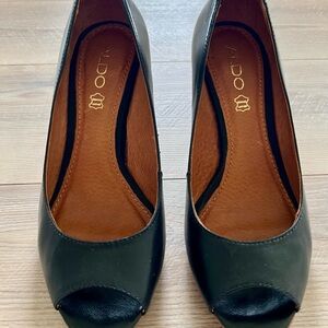 Aldo Black Peep-Toe Heels